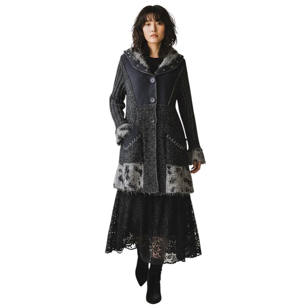 Sioni Y2K Gray Mixed Media Whimsigoth Fairy Grunge Cardigan Sweater Coat Sz L